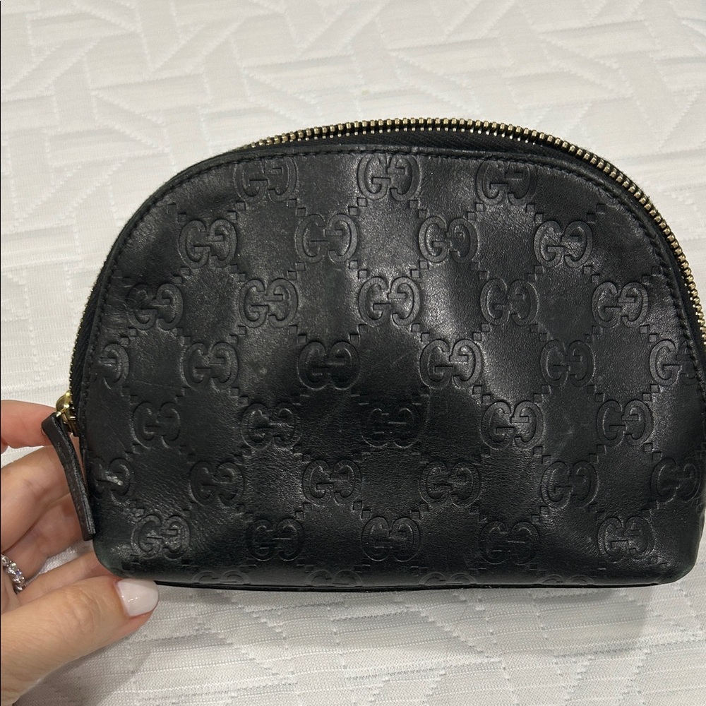 Authentic Gucci Guccisima Black Embossed Leather Pouch Case